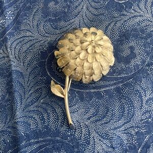 Vintage Silver Tone Textured Flower Pin Brooch: Signed Corocraft